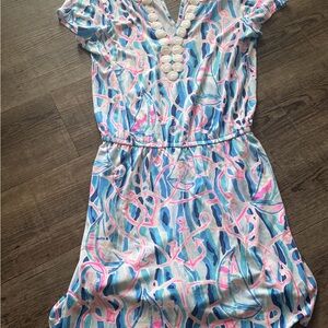 Lilly Pulitzer Blue and Pink Dress Romper. Very complimentary M